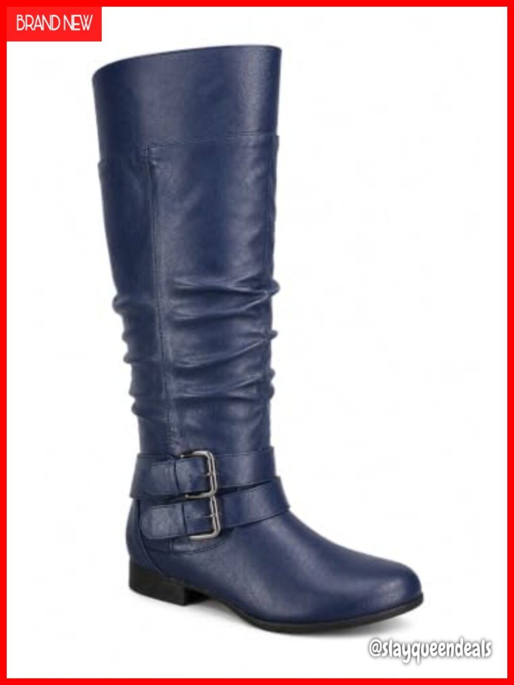 Faux Leather Knee-High Slouch Riding Boots Round Toe Buckle